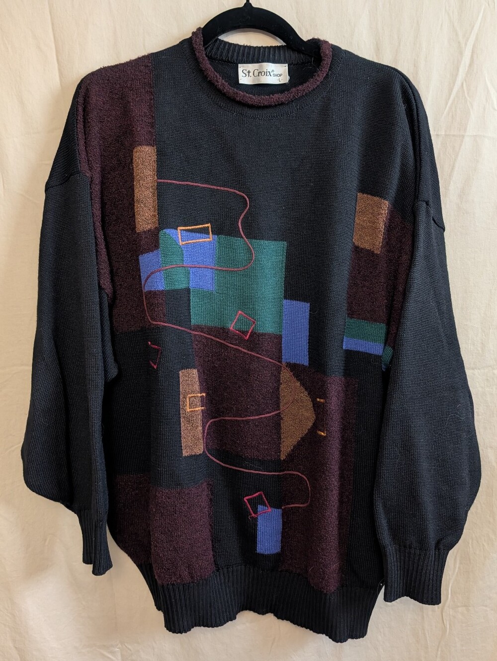 Vintage St. Croix Charcoal Abstract Pattern Men's Wool Sweater